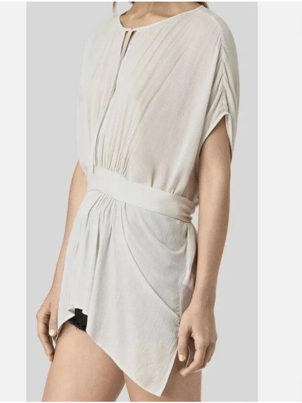 AllSaints Nevis Oyster Cream with pink hue Pleated Women's Tunic Top $246